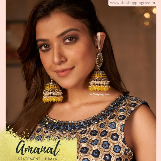 Amanat Statement Jhumka Earrings - Yellow