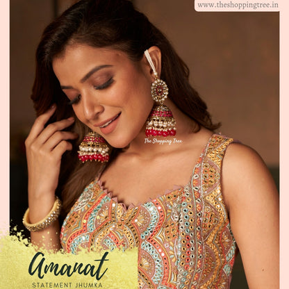 Amanat Statement Jhumka Earrings - Hot Pink