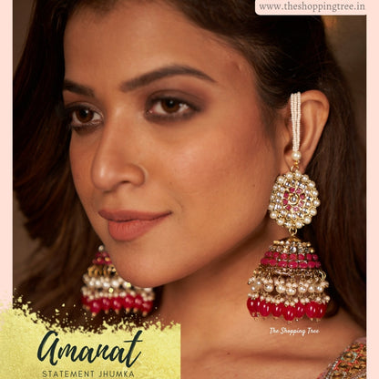 Amanat Statement Jhumka Earrings - Hot Pink