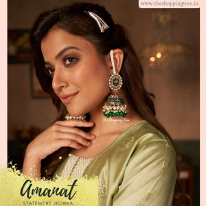 Amanat Statement Jhumka Earrings - Green