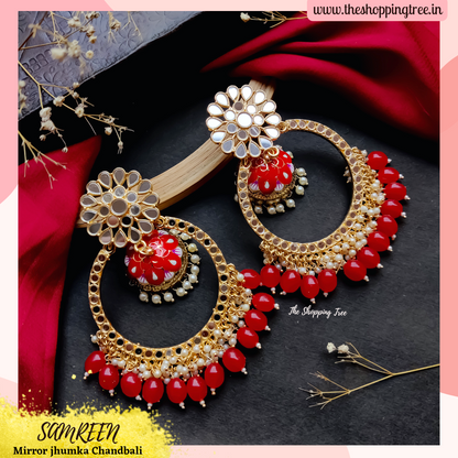 Samreen Chandbali Jhumka Earrings - Red