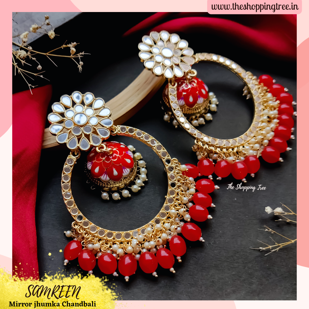 Samreen Chandbali Jhumka Earrings - Red