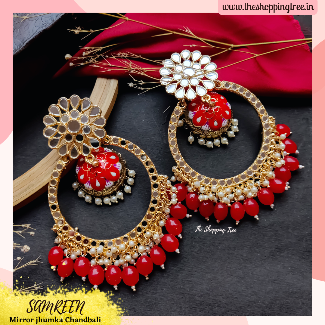Samreen Chandbali Jhumka Earrings - Red