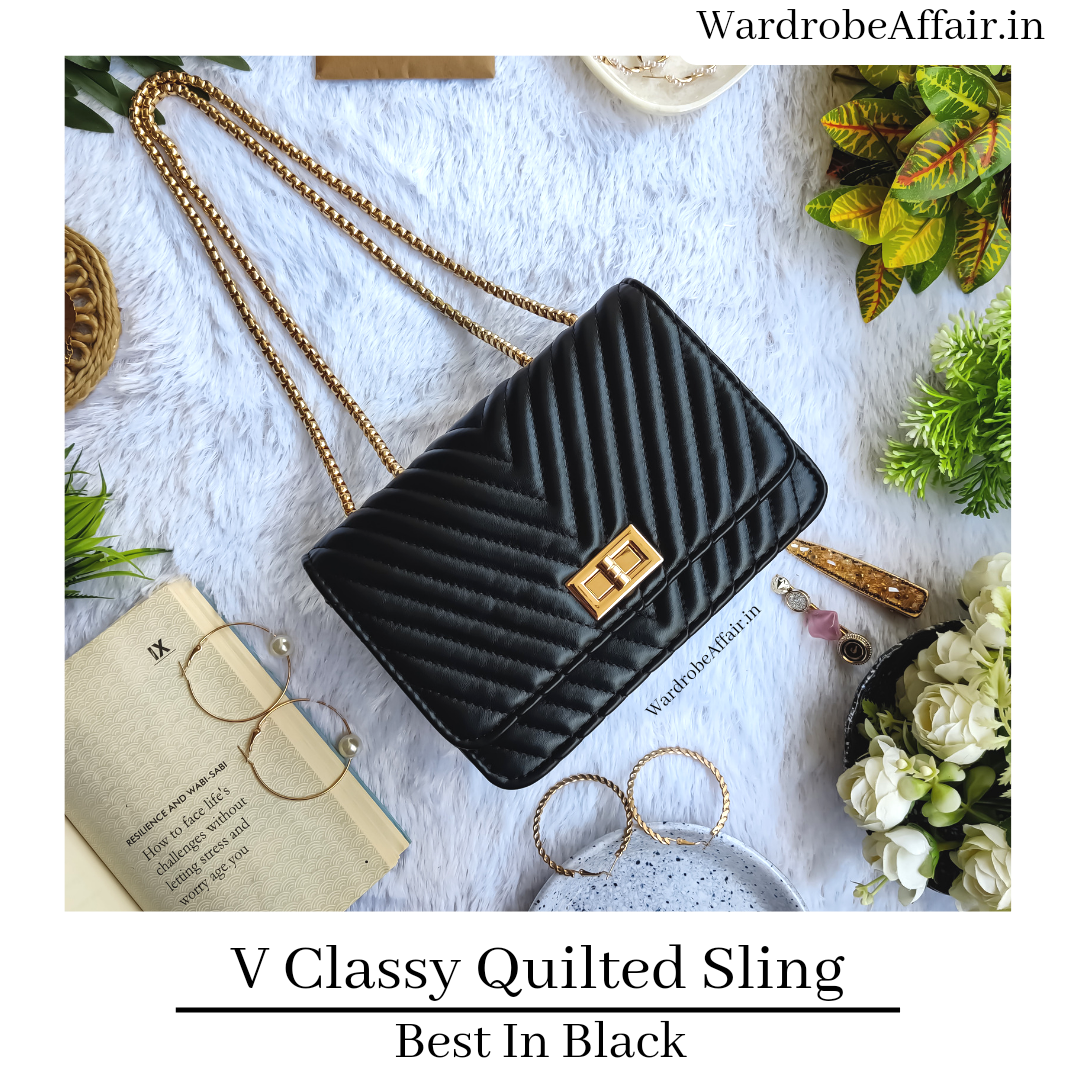 V Classy Quilted Sling Bag - Best In Black