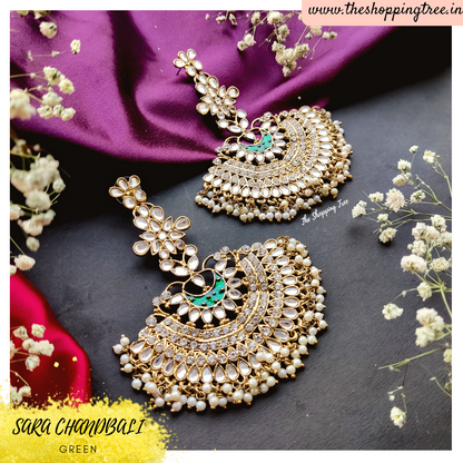 Sara Chandbali Earrings - Green