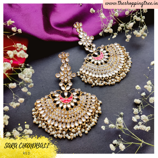 Sara Chandbali Earrings - Red