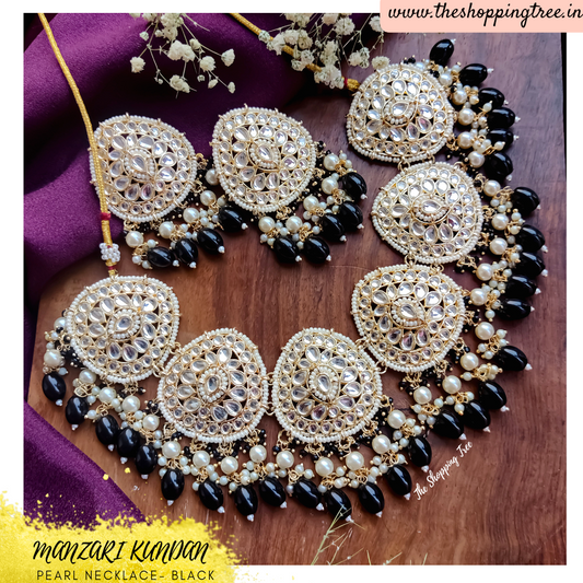 MANZARI KUNDAN NECKLACE SET - BLACK