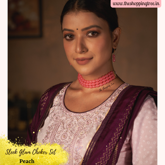 Sleek Pearl Choker Set - Baby Pink
