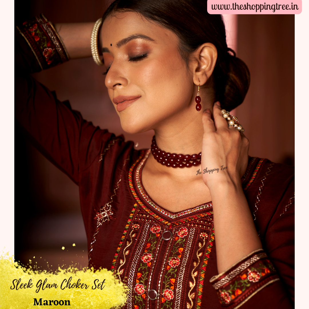 SLEEK GLAM CHOKER SET - MAROON