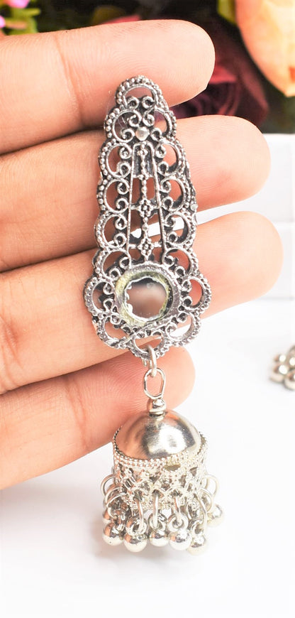 SILVER OXIDISE MINIMAL JHUMKA EARRINGS