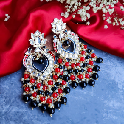 SHANAYA PEARL DROP CHANDBALI EARRINGS - RED & BLACK
