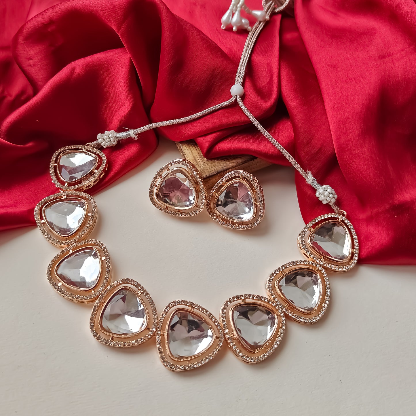 Rose Polki Inspired Necklace Set with Earrings