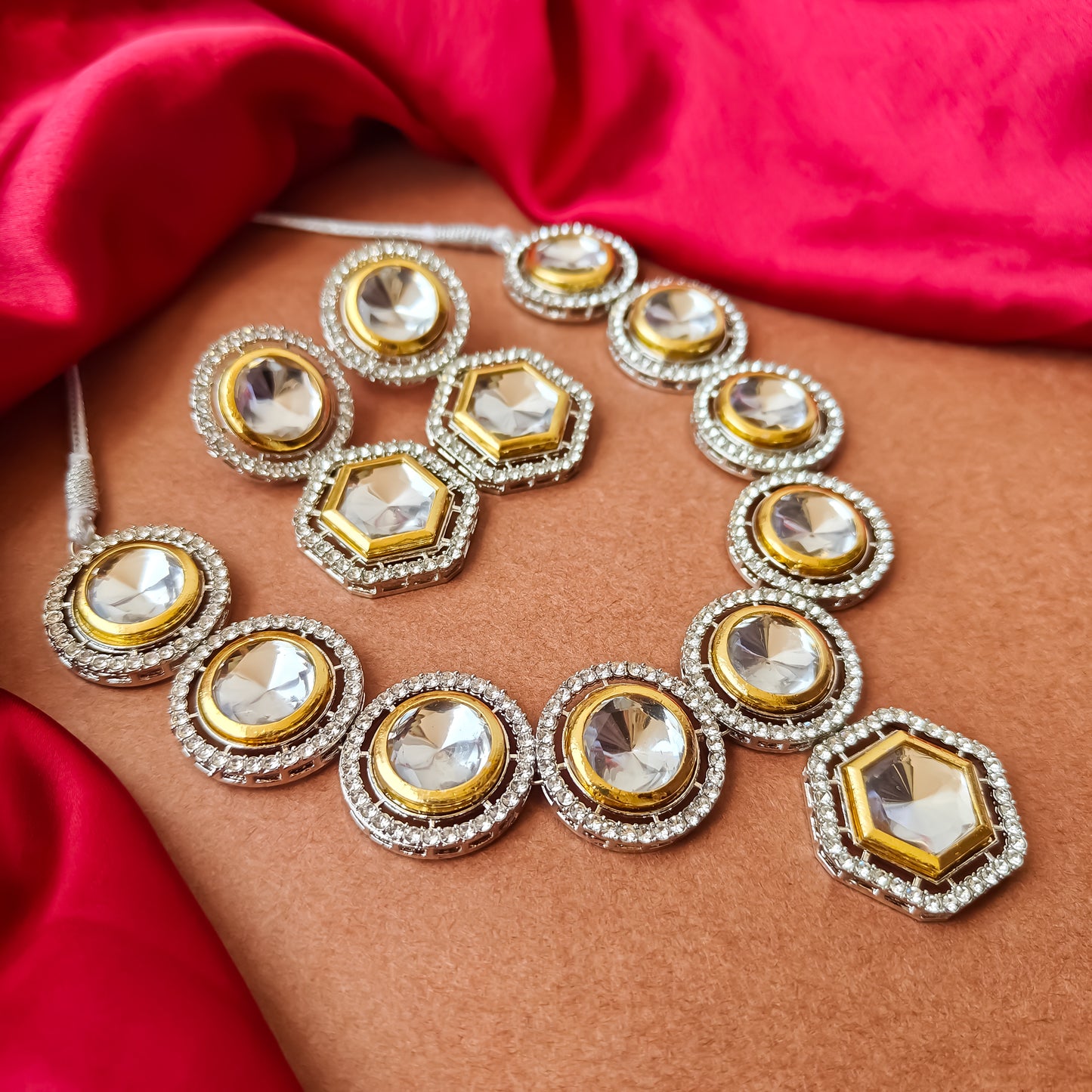 Shimi Polki Look Alike Necklace Set with Earrings