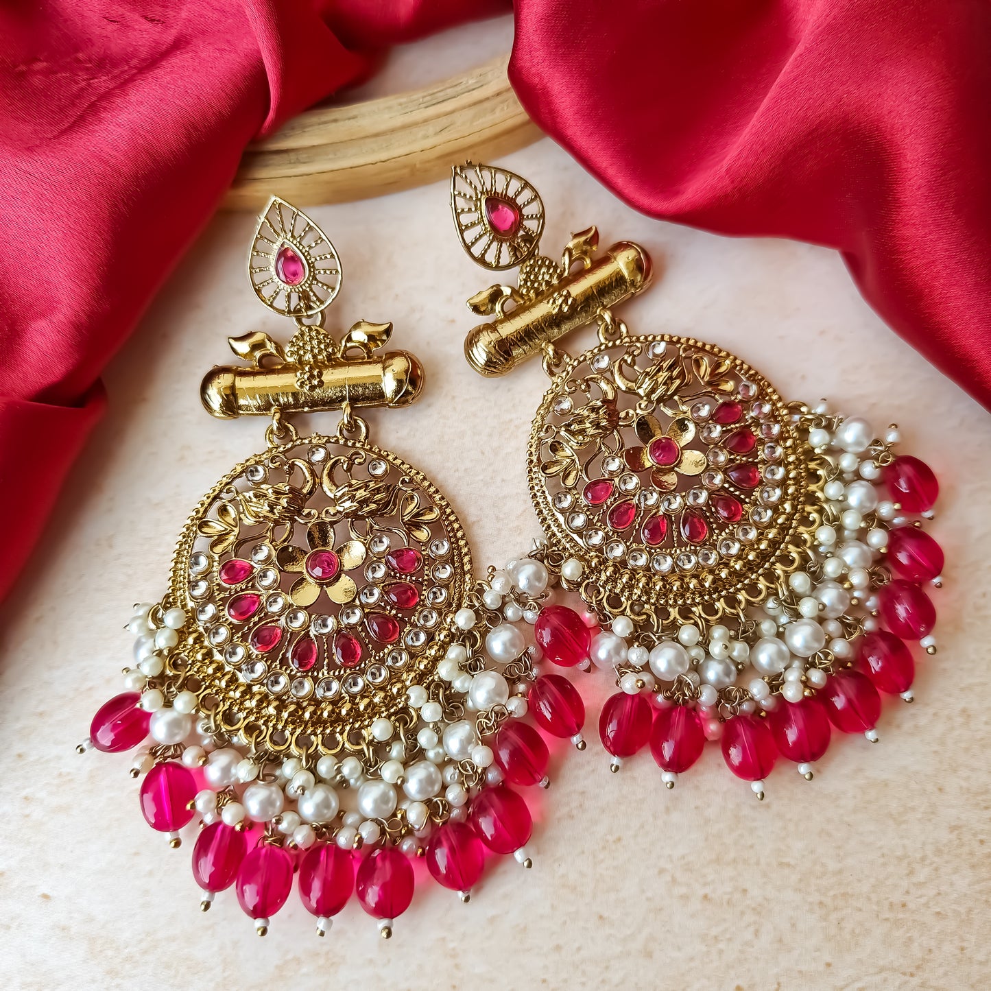 Preet Chandbali Earrings- Hot Pink
