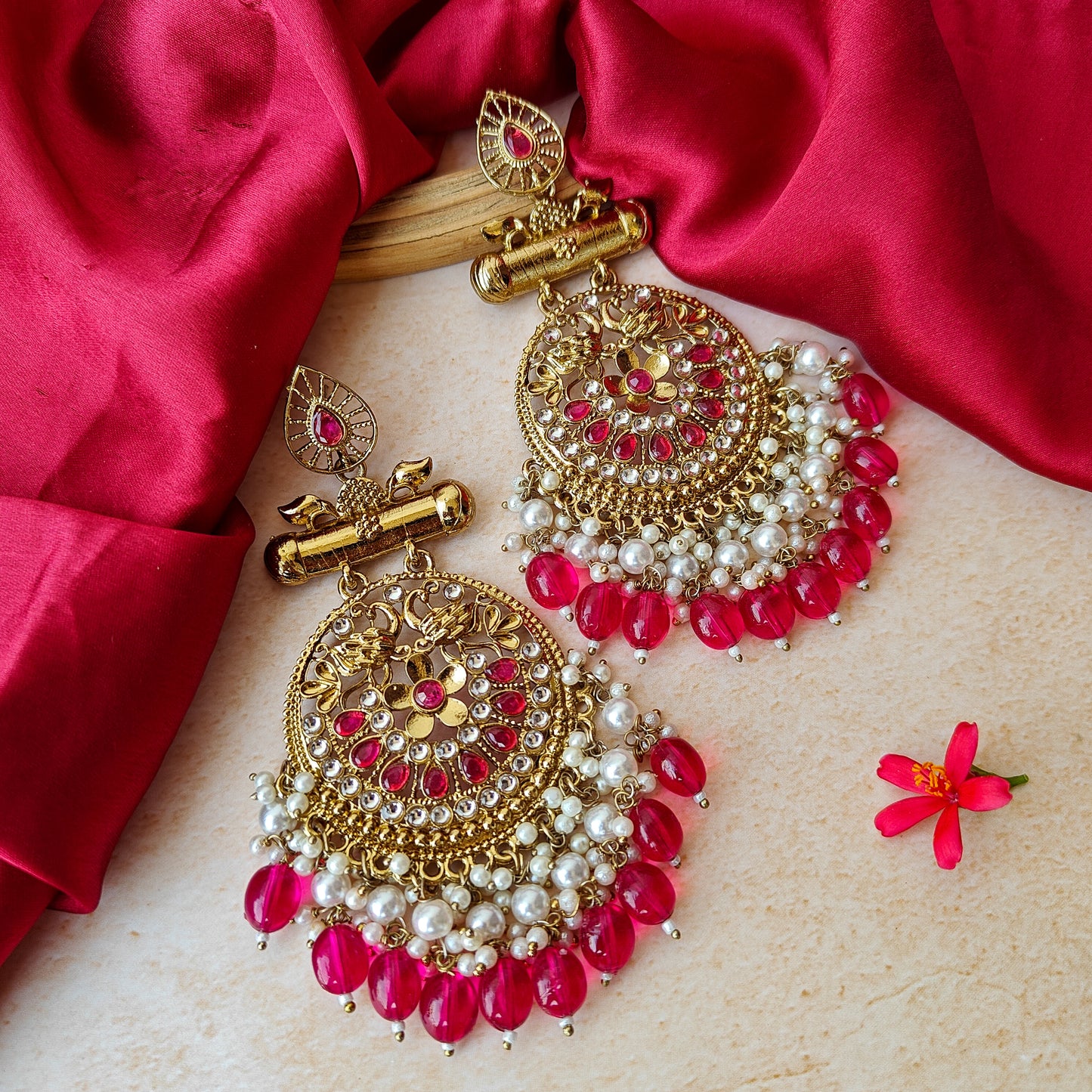 Preet Chandbali Earrings- Hot Pink
