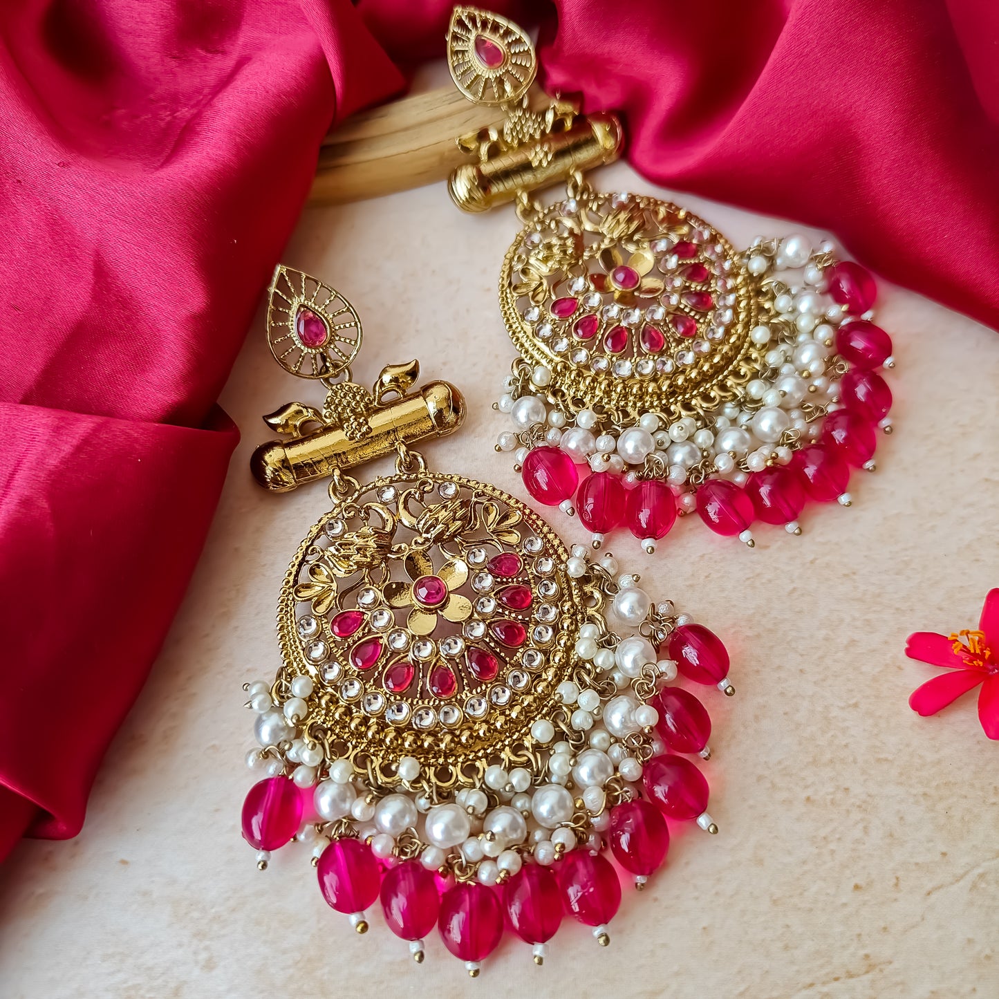 Preet Chandbali Earrings- Hot Pink