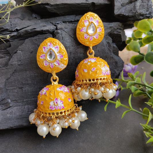 Meenakari Kundan Stud Jhumka Earrings