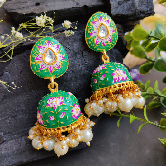 Meenakari Kundan Stud Jhumka Earrings