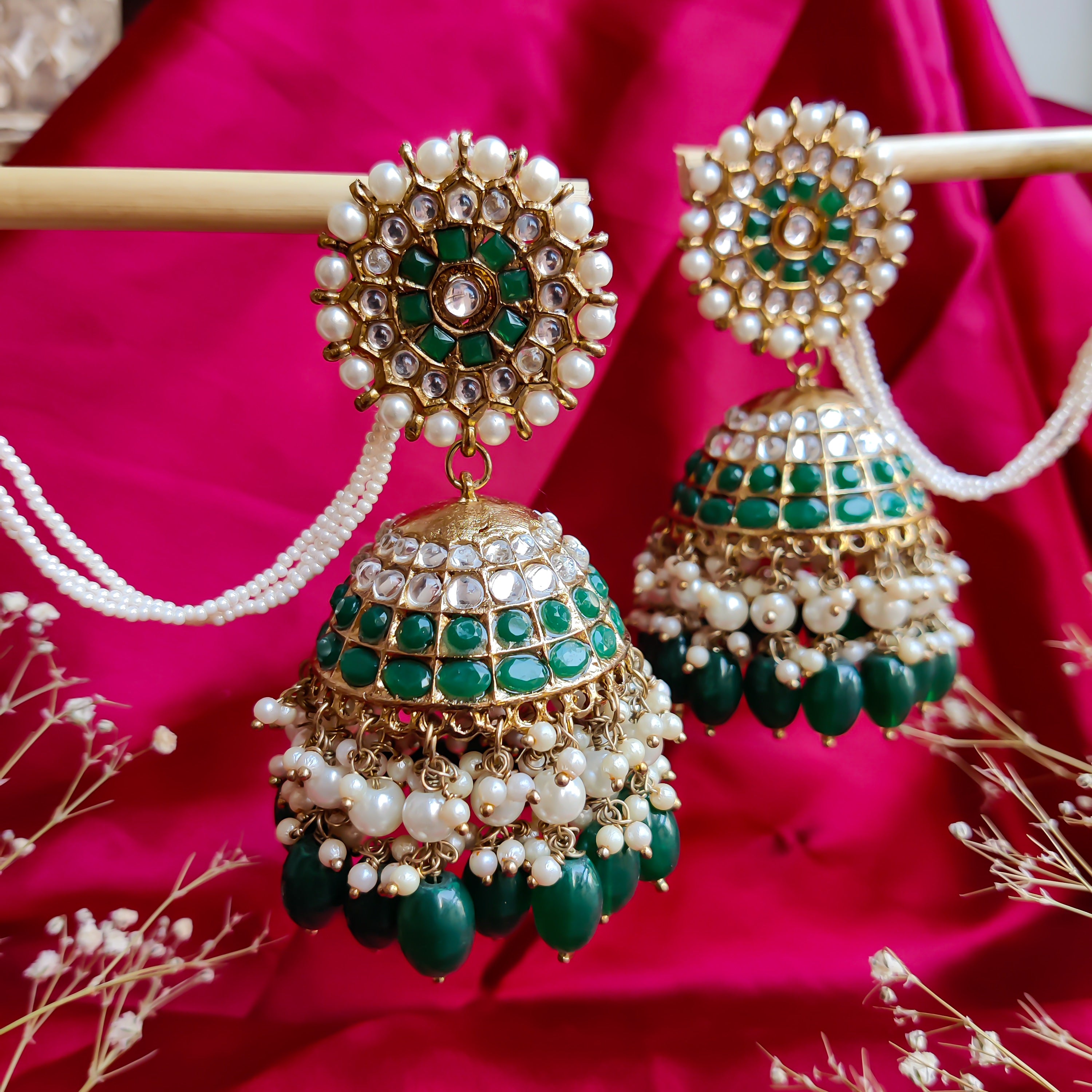 Green jhumka earrings sales
