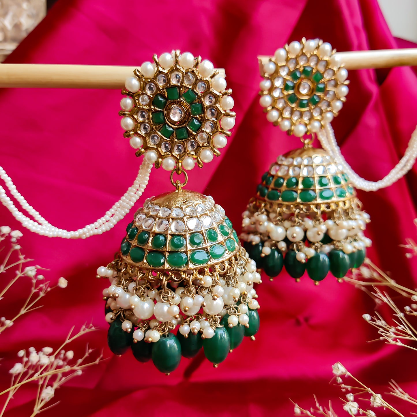 Amanat Statement Jhumka Earrings - Green