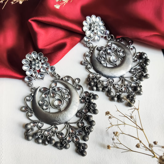 Sunehri Black Metal Chandbali Earrings