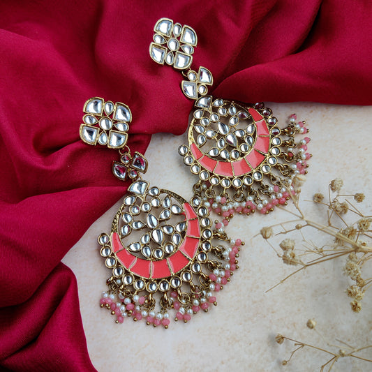 MEHRAM CHANDBALI EARRINGS - PEACH