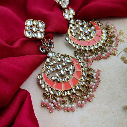 Mehram Chandbali Earrings - Peach