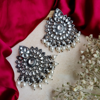 Barsha Black Metal Chandbali Earrings