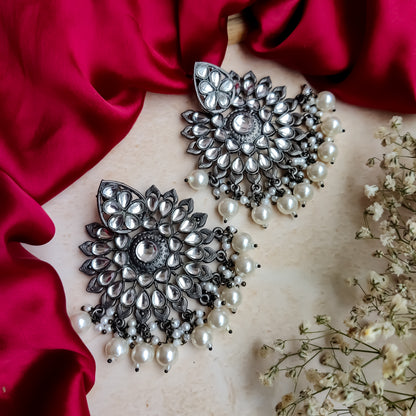 Barsha Black Metal Chandbali Earrings