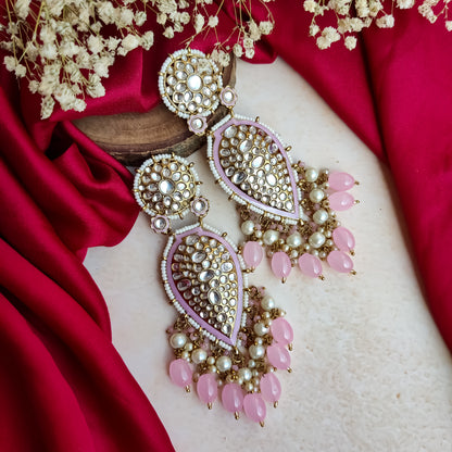 Jannat Pearl Drop Dangler Earring - Baby Pink
