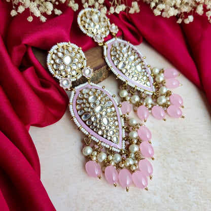 Jannat Pearl Drop Dangler Earring - Baby Pink