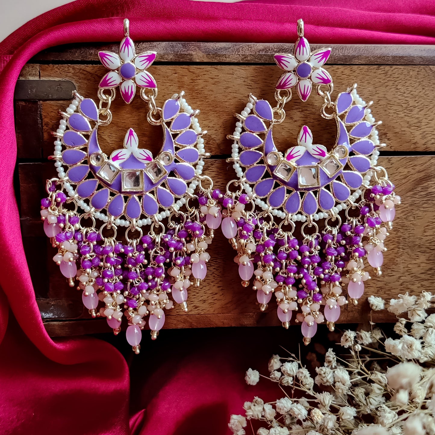 Reet Meenakari Crystal Chandbali Earrings - Purple