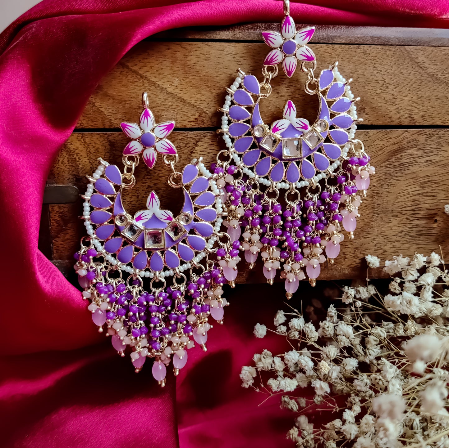 Reet Meenakari Crystal Chandbali Earrings - Purple