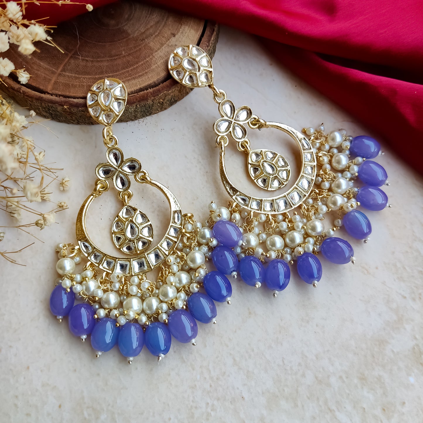 Arya Pearl Drop Chandbali Earrings - Lavender