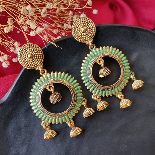 Enamel Round Jhumki Earring - Green