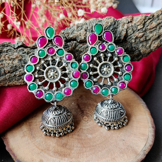 Oxidised Multi Colour Jhumka Earring