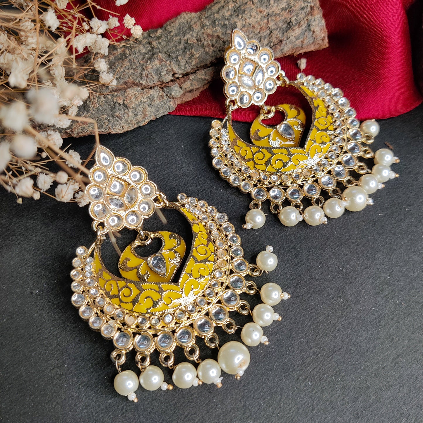 MEENAKARI CHANDBALI EARRINGS - YELLOW