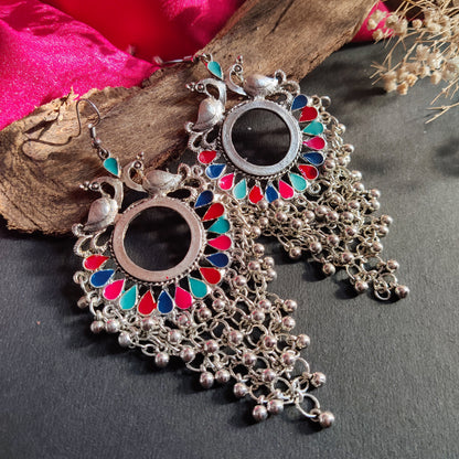 Peacock Drop Oxidised Earring