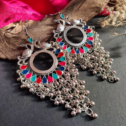 Peacock Drop Oxidised Earring