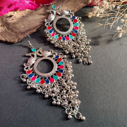 Peacock Drop Oxidised Earring