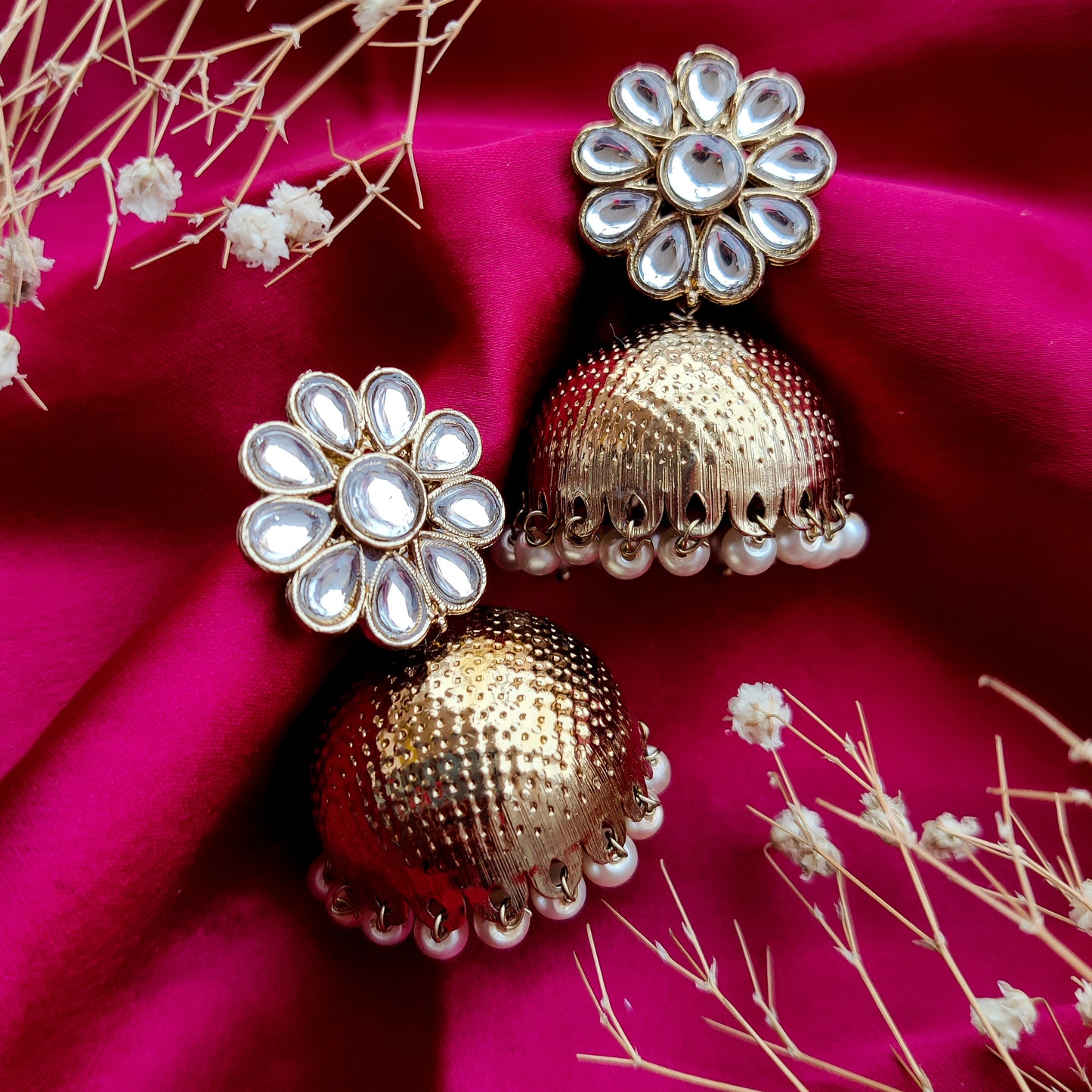 Kumud Mehndi Golden Kundan Jhumka Earrings