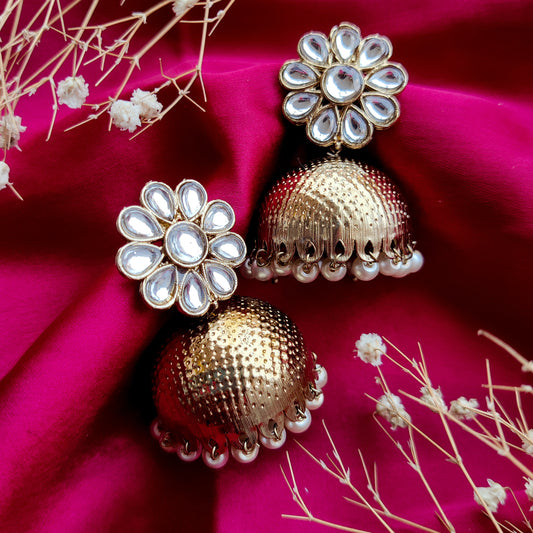 Kumud Mehndi Golden Kundan Jhumka Earrings