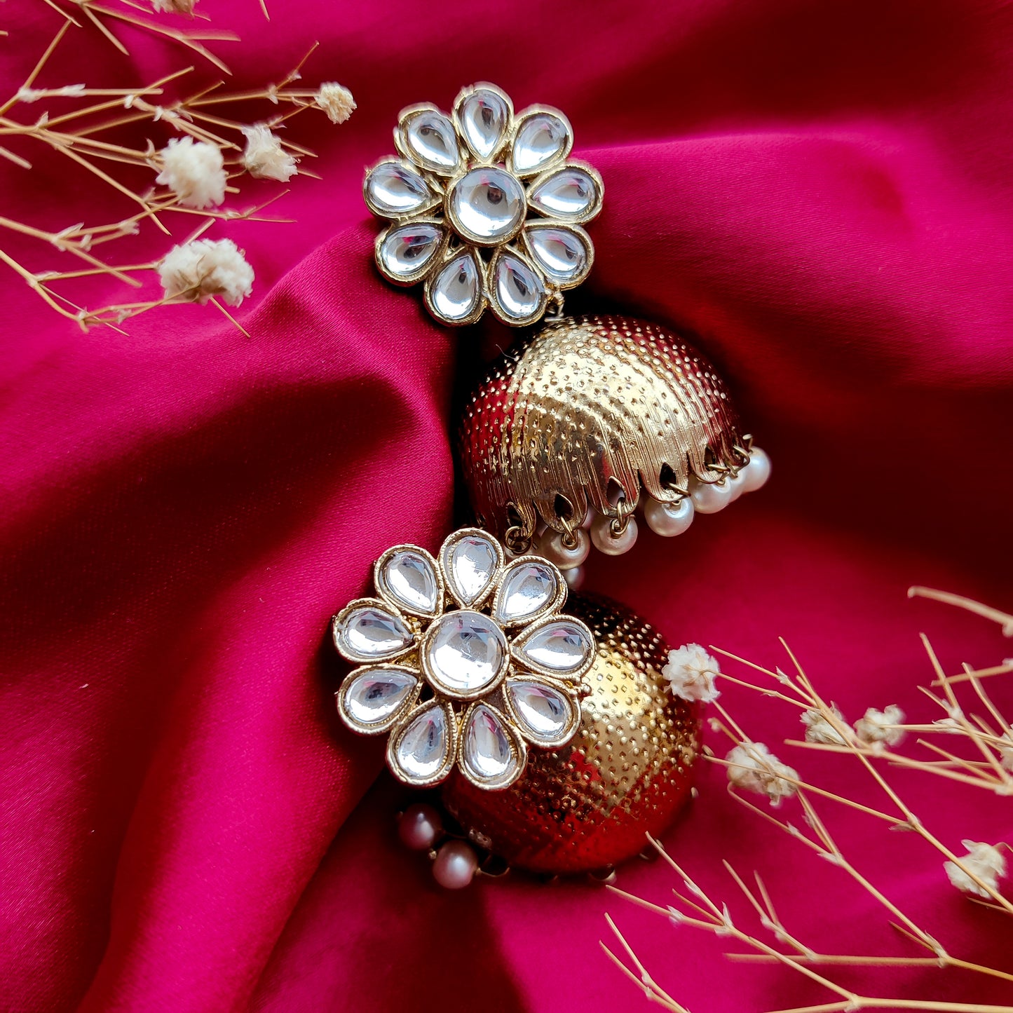Kumud Mehndi Golden Kundan Jhumka Earrings