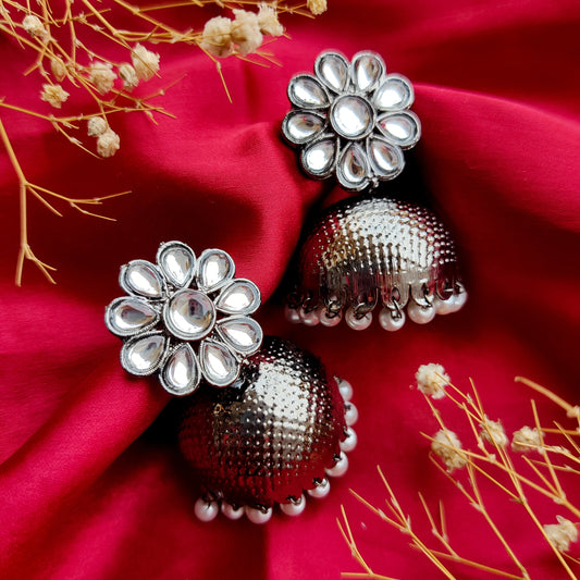 Kumud Black Kundan Jhumka Earrings