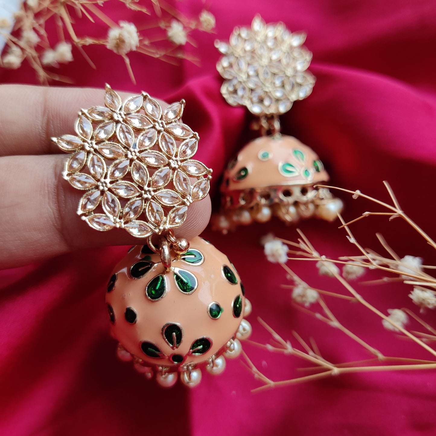 Nora Reverse AD Jhumka Earring - Peach