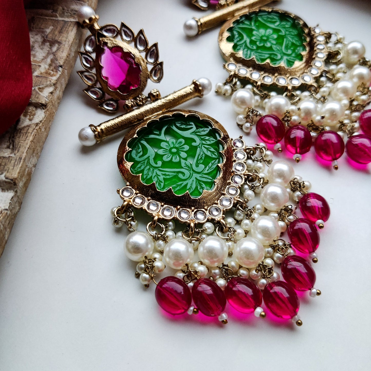 Shagun Cutwork Chandbali Earrings - Pink Pearls