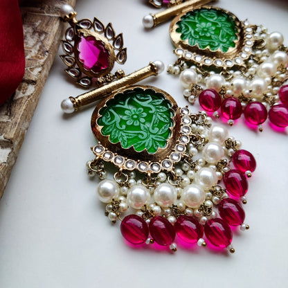 Shagun Cutwork Chandbali Earrings - Pink Pearls