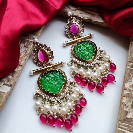 Shagun Cutwork Chandbali Earrings - Pink Pearls