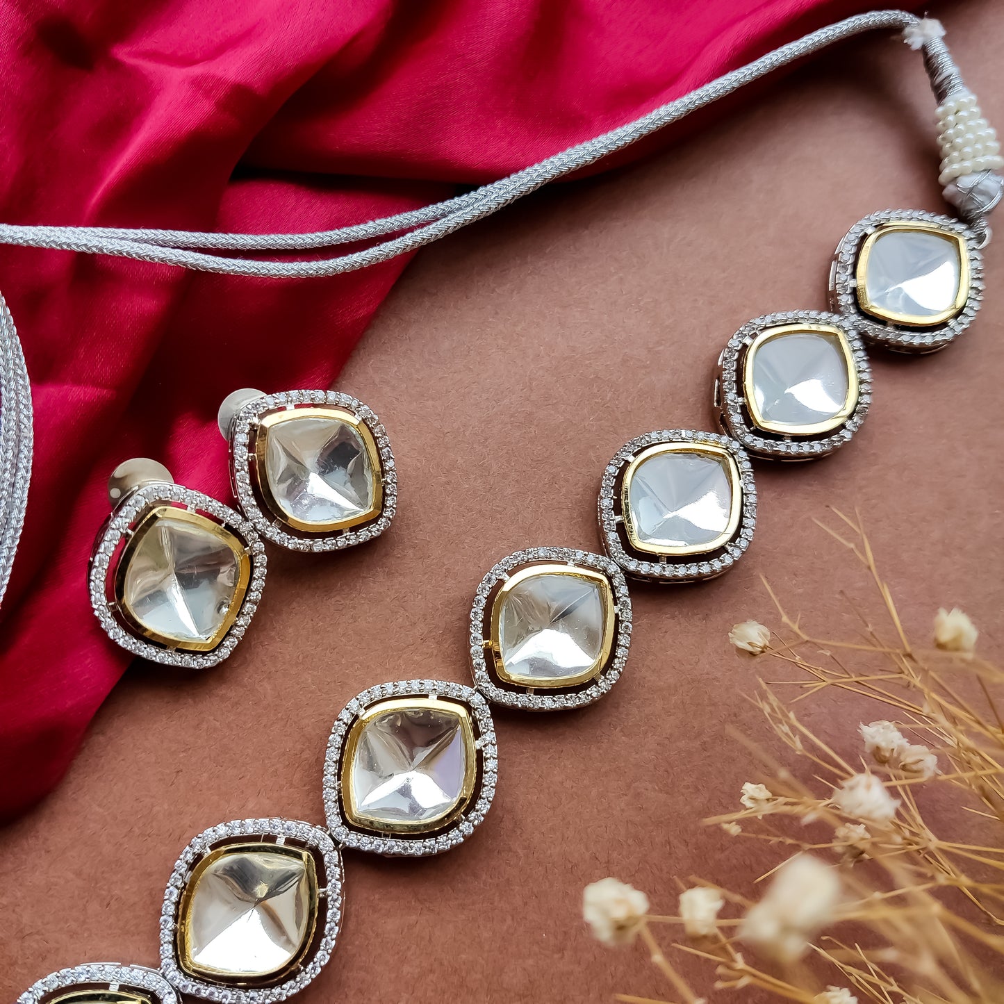 Kesari Uncut Polki AD Necklace Set with Earrings