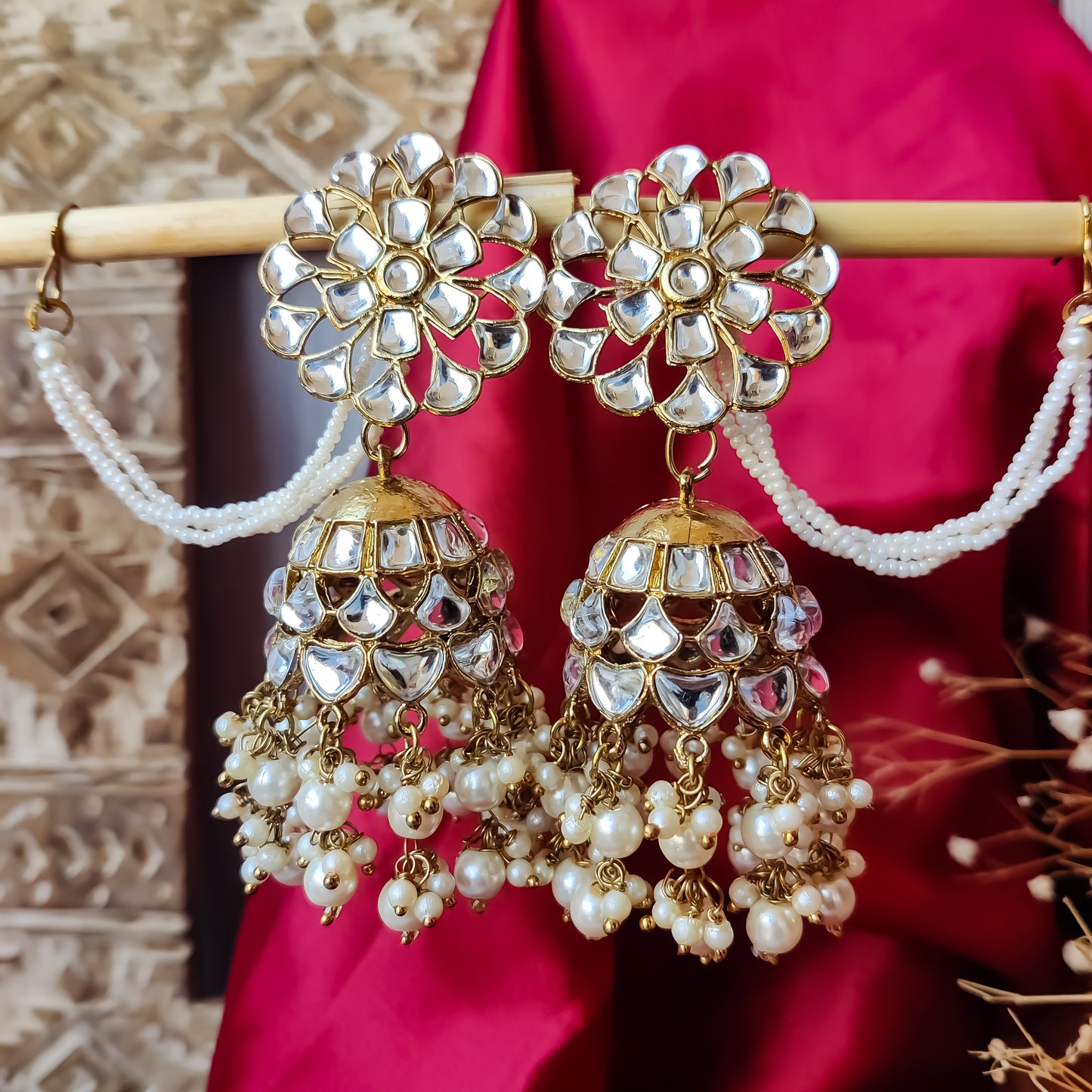 Indra Kundan Cutwork Jhumka Earrings - Golden
